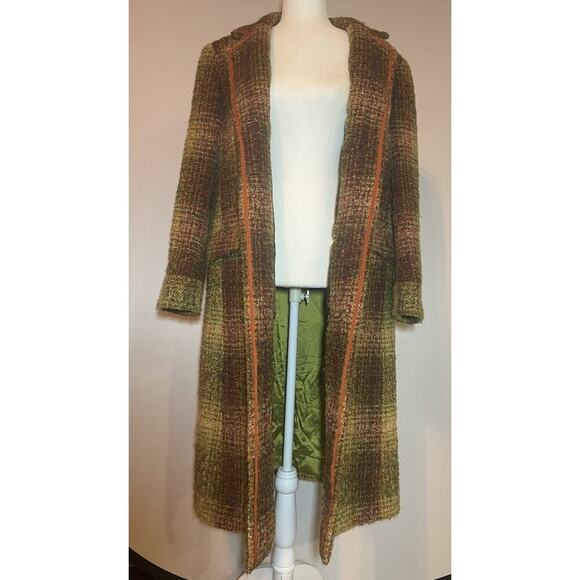 Vintage Etro Wool Coat Jacket 44 8 M Checker Long Peacoat Italy Multicolor Plaid - Picture 3 of 13
